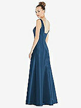 Rear View Thumbnail - Dusk Blue Sleeveless Square-Neck Princess Line Gown with Pockets