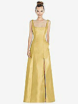 Front View Thumbnail - Maize Sleeveless Square-Neck Princess Line Gown with Pockets