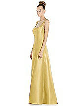 Side View Thumbnail - Maize Sleeveless Square-Neck Princess Line Gown with Pockets