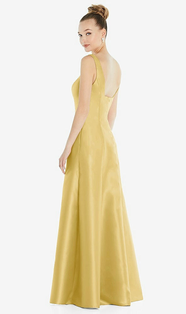 Back View - Maize Sleeveless Square-Neck Princess Line Gown with Pockets