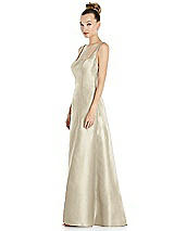 Side View Thumbnail - Champagne Sleeveless Square-Neck Princess Line Gown with Pockets