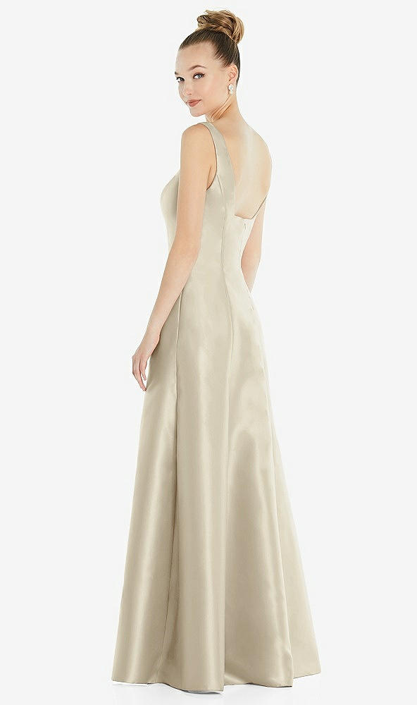 Back View - Champagne Sleeveless Square-Neck Princess Line Gown with Pockets