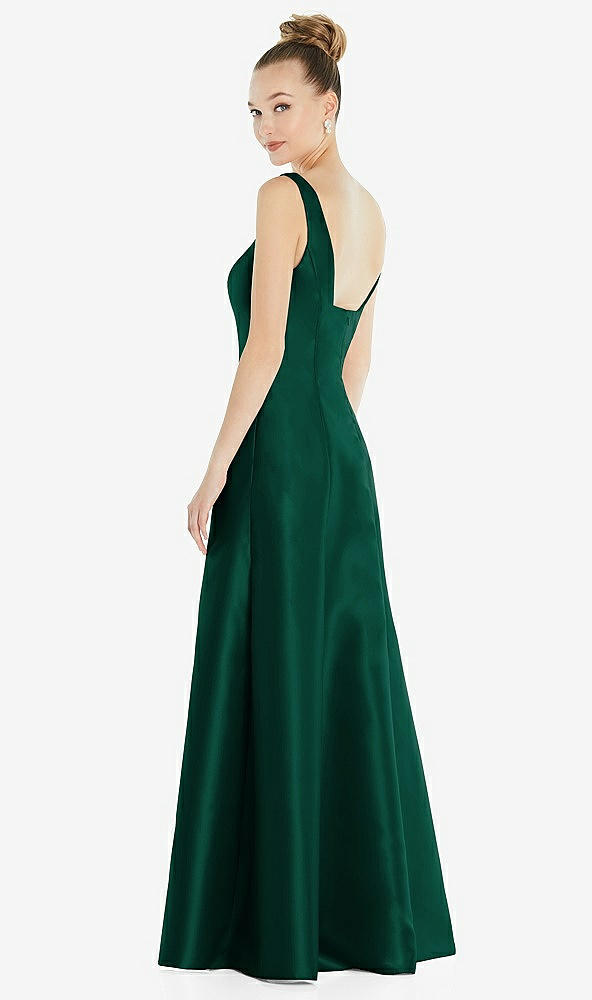 Back View - Hunter Green Sleeveless Square-Neck Princess Line Gown with Pockets