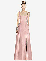 Front View Thumbnail - Rose - PANTONE Rose Quartz Sleeveless Square-Neck Princess Line Gown with Pockets