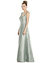 Side View Thumbnail - Willow Green Sleeveless Square-Neck Princess Line Gown with Pockets