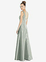 Rear View Thumbnail - Willow Green Sleeveless Square-Neck Princess Line Gown with Pockets
