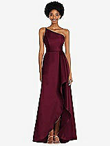 Alt View 1 Thumbnail - Cabernet One-Shoulder Satin Gown with Draped Front Slit and Pockets