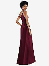 Alt View 3 Thumbnail - Cabernet One-Shoulder Satin Gown with Draped Front Slit and Pockets