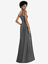 Alt View 3 Thumbnail - Gunmetal One-Shoulder Satin Gown with Draped Front Slit and Pockets
