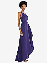 Alt View 2 Thumbnail - Grape One-Shoulder Satin Gown with Draped Front Slit and Pockets