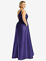 Rear View Thumbnail - Grape One-Shoulder Satin Gown with Draped Front Slit and Pockets