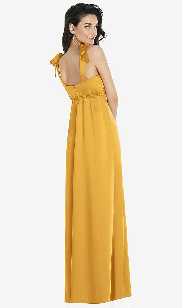 Back View - NYC Yellow Flat Tie-Shoulder Empire Waist Maxi Dress with Front Slit
