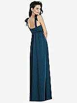 Rear View Thumbnail - Atlantic Blue Flat Tie-Shoulder Empire Waist Maxi Dress with Front Slit