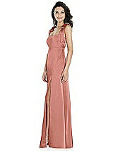 Side View Thumbnail - Desert Rose Flat Tie-Shoulder Empire Waist Maxi Dress with Front Slit