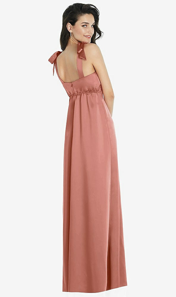 Back View - Desert Rose Flat Tie-Shoulder Empire Waist Maxi Dress with Front Slit