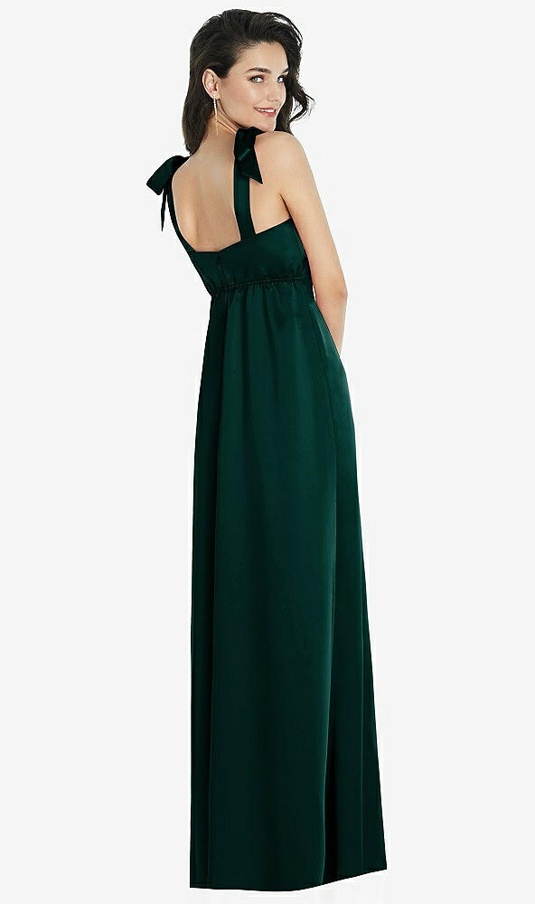 Back View - Evergreen Flat Tie-Shoulder Empire Waist Maxi Dress with Front Slit