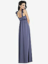 Rear View Thumbnail - French Blue Flat Tie-Shoulder Empire Waist Maxi Dress with Front Slit