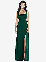 Front View Thumbnail - Hunter Green Flat Tie-Shoulder Empire Waist Maxi Dress with Front Slit