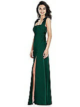 Side View Thumbnail - Hunter Green Flat Tie-Shoulder Empire Waist Maxi Dress with Front Slit
