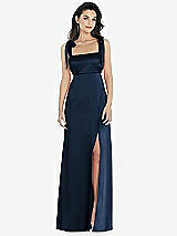 Front View Thumbnail - Midnight Navy Flat Tie-Shoulder Empire Waist Maxi Dress with Front Slit