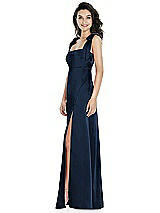 Side View Thumbnail - Midnight Navy Flat Tie-Shoulder Empire Waist Maxi Dress with Front Slit