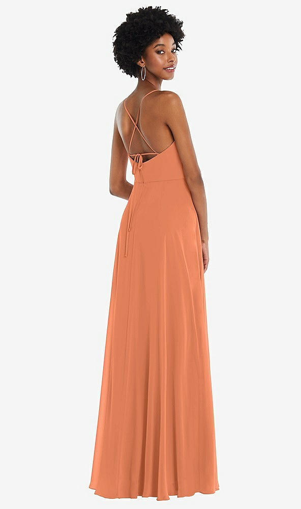 Back View - Sweet Melon Scoop Neck Convertible Tie-Strap Maxi Dress with Front Slit