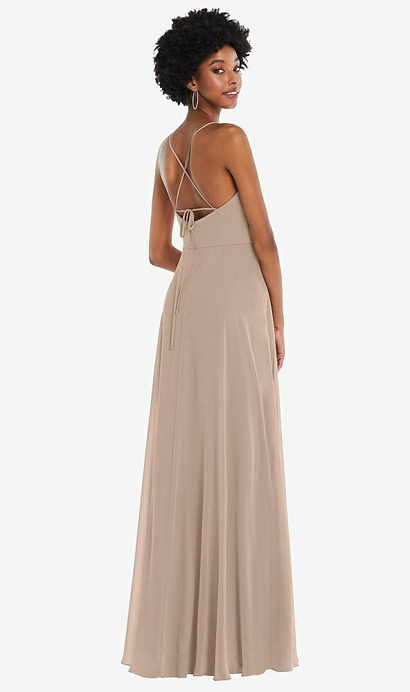 Back View - Topaz Scoop Neck Convertible Tie-Strap Maxi Dress with Front Slit