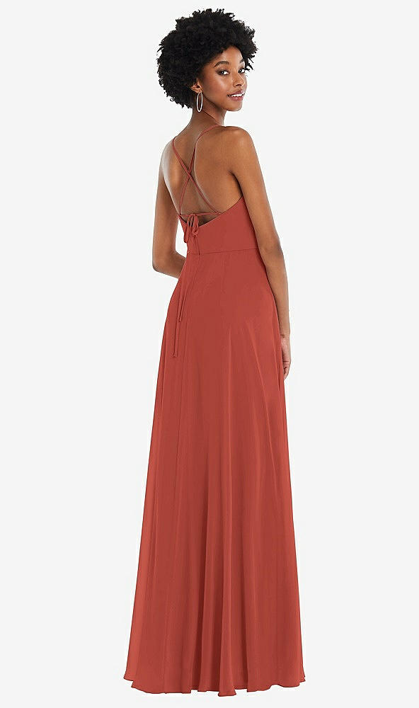 Back View - Amber Sunset Scoop Neck Convertible Tie-Strap Maxi Dress with Front Slit