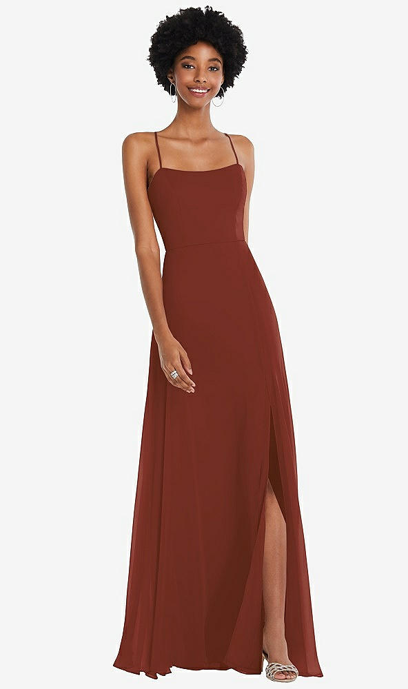 Front View - Auburn Moon Scoop Neck Convertible Tie-Strap Maxi Dress with Front Slit