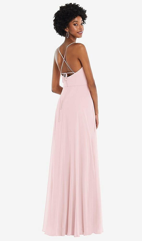 Back View - Ballet Pink Scoop Neck Convertible Tie-Strap Maxi Dress with Front Slit