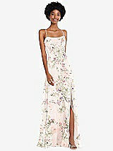 Front View Thumbnail - Blush Garden Scoop Neck Convertible Tie-Strap Maxi Dress with Front Slit