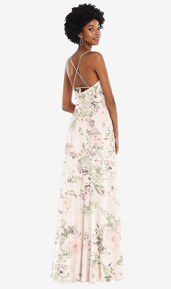 Back View - Blush Garden Scoop Neck Convertible Tie-Strap Maxi Dress with Front Slit