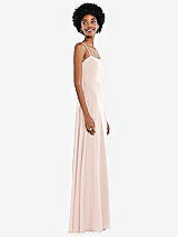 Side View Thumbnail - Blush Scoop Neck Convertible Tie-Strap Maxi Dress with Front Slit