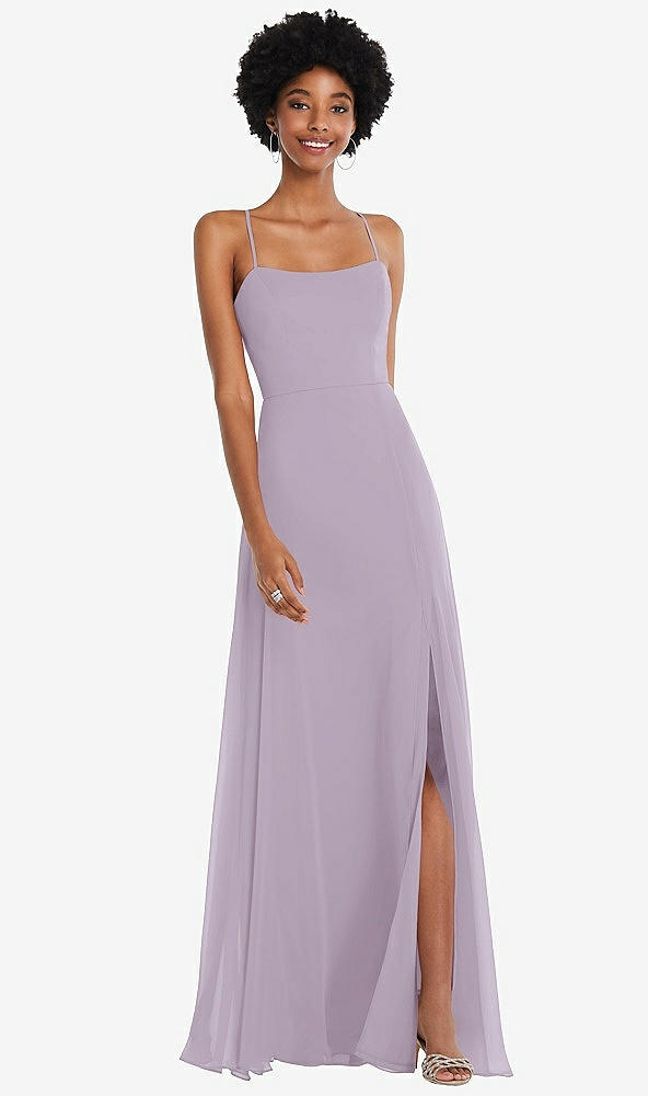 Front View - Lilac Haze Scoop Neck Convertible Tie-Strap Maxi Dress with Front Slit