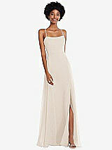 Front View Thumbnail - Oat Scoop Neck Convertible Tie-Strap Maxi Dress with Front Slit