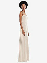 Side View Thumbnail - Oat Scoop Neck Convertible Tie-Strap Maxi Dress with Front Slit