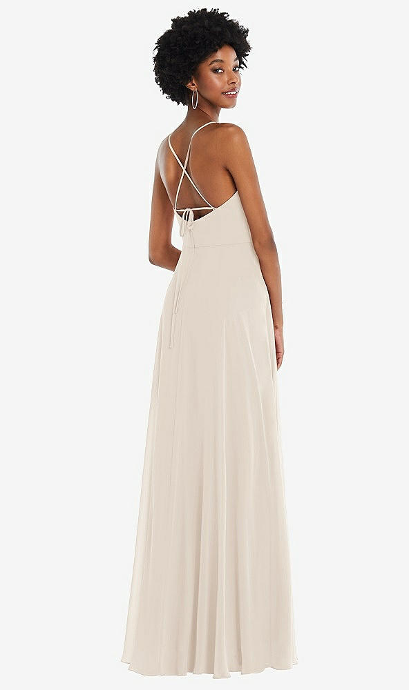 Back View - Oat Scoop Neck Convertible Tie-Strap Maxi Dress with Front Slit