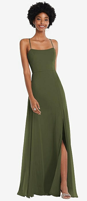 Olive Green Scoop Bridesmaid Dresses