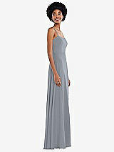 Side View Thumbnail - Platinum Scoop Neck Convertible Tie-Strap Maxi Dress with Front Slit