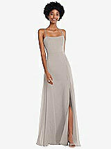 Front View Thumbnail - Taupe Scoop Neck Convertible Tie-Strap Maxi Dress with Front Slit