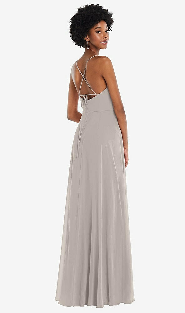 Back View - Taupe Scoop Neck Convertible Tie-Strap Maxi Dress with Front Slit