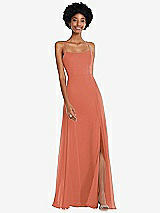Front View Thumbnail - Terracotta Copper Scoop Neck Convertible Tie-Strap Maxi Dress with Front Slit