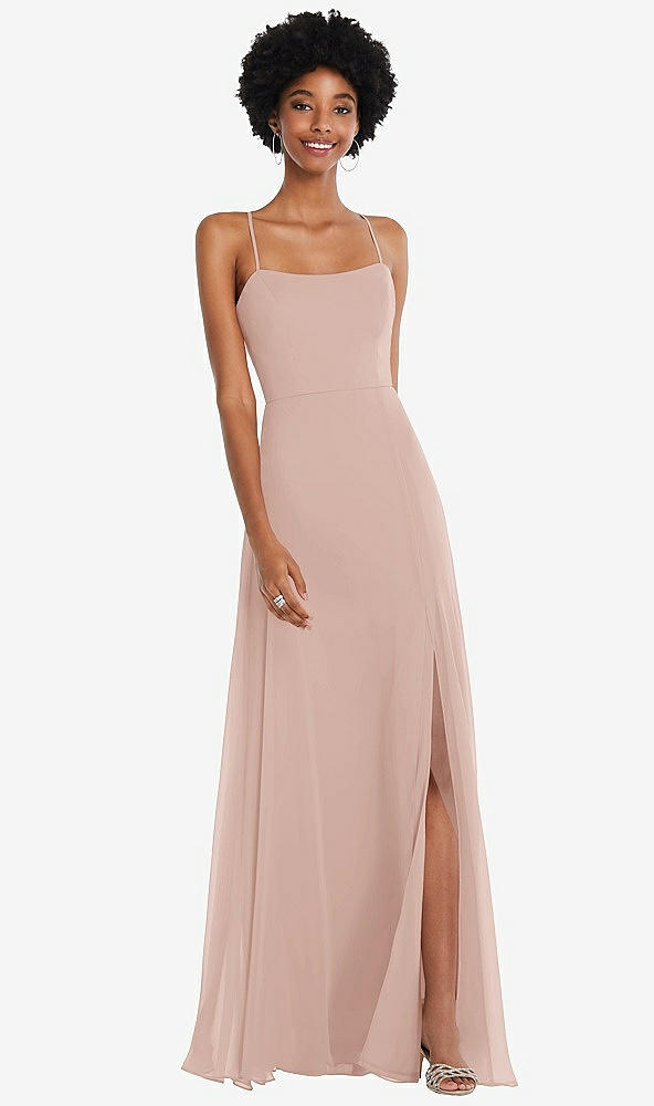 Front View - Toasted Sugar Scoop Neck Convertible Tie-Strap Maxi Dress with Front Slit