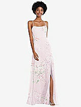 Front View Thumbnail - Watercolor Print Scoop Neck Convertible Tie-Strap Maxi Dress with Front Slit