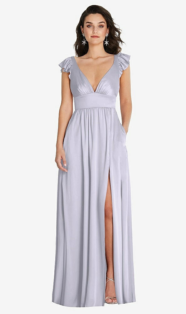 Front View - Silver Dove Deep V-Neck Ruffle Cap Sleeve Maxi Dress with Convertible Straps