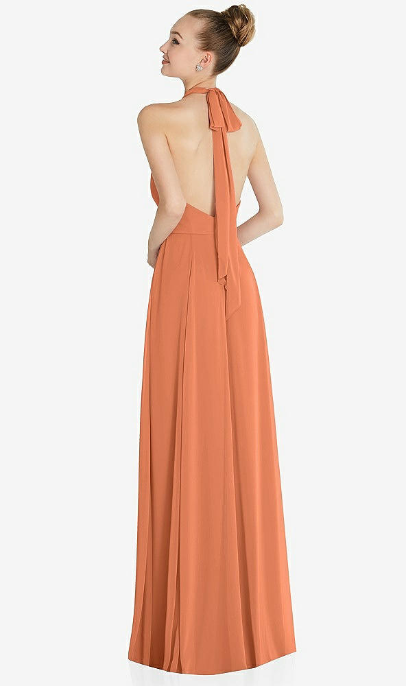 Back View - Sweet Melon Halter Backless Maxi Dress with Crystal Button Ruffle Placket