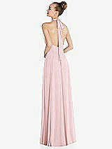 Rear View Thumbnail - Ballet Pink Halter Backless Maxi Dress with Crystal Button Ruffle Placket