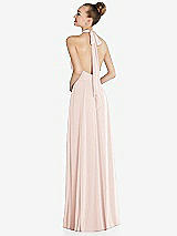 Rear View Thumbnail - Blush Halter Backless Maxi Dress with Crystal Button Ruffle Placket