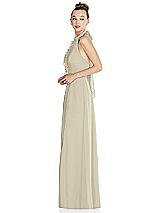 Side View Thumbnail - Champagne Halter Backless Maxi Dress with Crystal Button Ruffle Placket