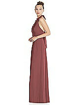 Side View Thumbnail - English Rose Halter Backless Maxi Dress with Crystal Button Ruffle Placket